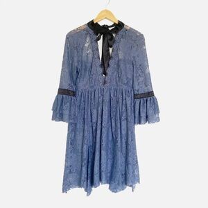 Free People Blue Lace Long Sleeve Dress